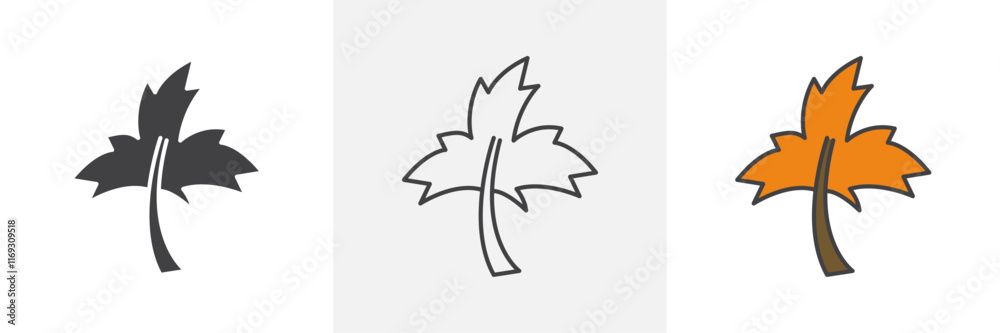 Autumn leaf canadian icons in black and colored versions Autumn leaf canadian icons in black and colored versions
