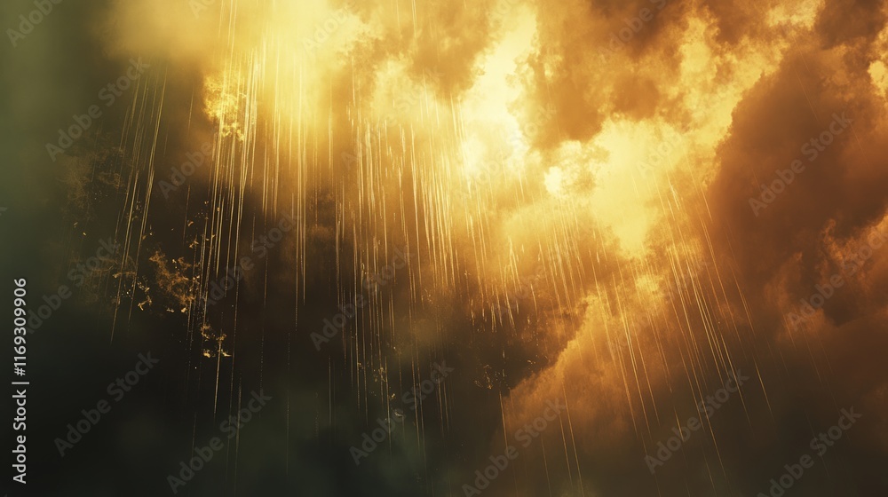 Dramatic Rainfall Under Dark Storm Clouds with Golden Glow Dramatic Rainfall Under Dark Storm Clouds with Golden Glow