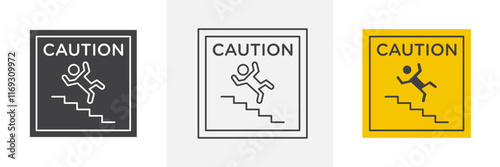 Caution stairway signs set in black and colored versions