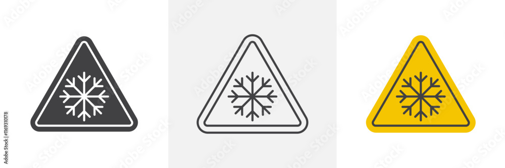 Cold warning signs set in black and colored versions Cold warning signs set in black and colored versions