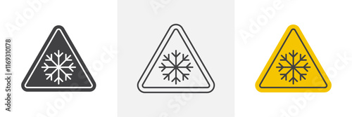 Cold warning signs set in black and colored versions