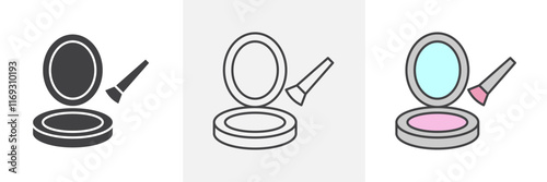 Cosmetic powder with mirror icons in black and colored versions