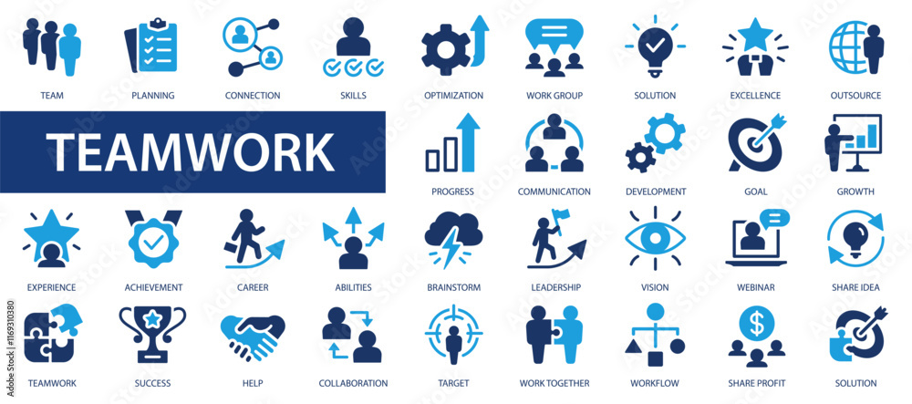 Teamwork icons set. business people, idea, presentation, goal, reward and others. Business teamwork, human resources. Flat icons collection. Teamwork icons set. business people, idea, presentation, goal, reward and others. Business teamwork, human resources. Flat icons collection.