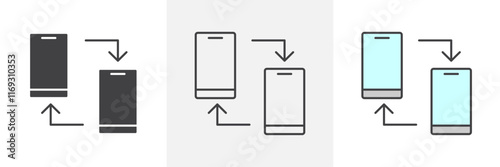 Data transfer icons in black and colored versions
