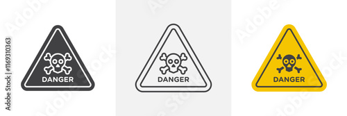 Danger signs set in black and colored versions