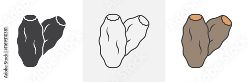 Date fruit icons in black and colored versions