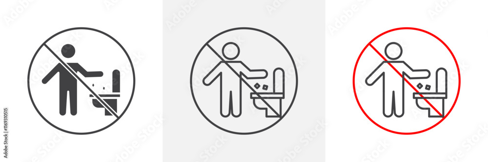 Do not litter in toilet sign vector in black and colored versions Do not litter in toilet sign vector in black and colored versions