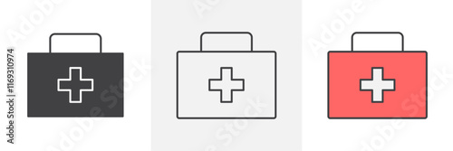 First aid box icons in black and colored versions