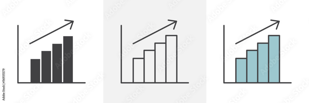 Growing profit icons in black and colored versions Growing profit icons in black and colored versions