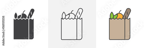 Groceries icons in black and colored versions