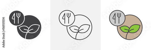 Healthy food icons in black and colored versions