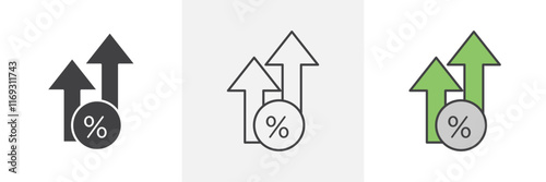 Interest growth icons in black and colored versions