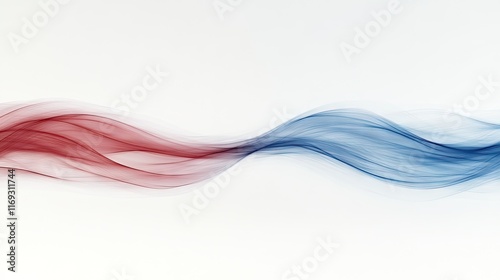 Abstract red and blue wave flow on white background. Suitable for presentations, websites, or digital art projects representing balance or transition.