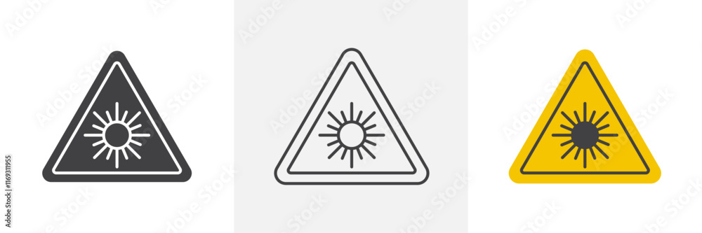 Laser warning icons in black and colored versions Laser warning icons in black and colored versions