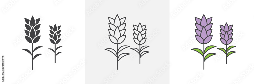 Lavender icons in black and colored versions Lavender icons in black and colored versions