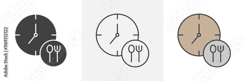 Lunch time icons in black and colored versions