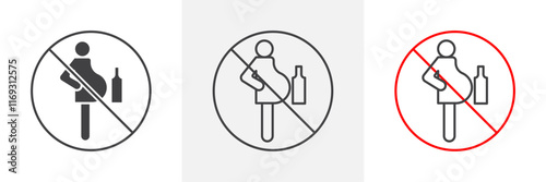 No alcohol during pregnancy period sign in black and colored versions