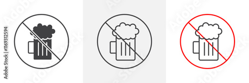 No alcohol sign vector in black and colored versions