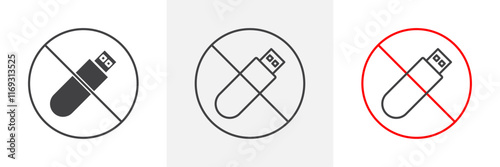 No USB flash drive sign vector in black and colored versions