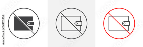 No wallet sign vector in black and colored versions