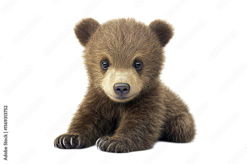 Obraz premium Adorable Brown Bear Cub Resting on Transparent Background with Curious Expression and Fluffy Fur