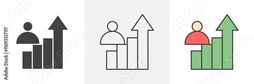 Personal development icons in black and colored versions