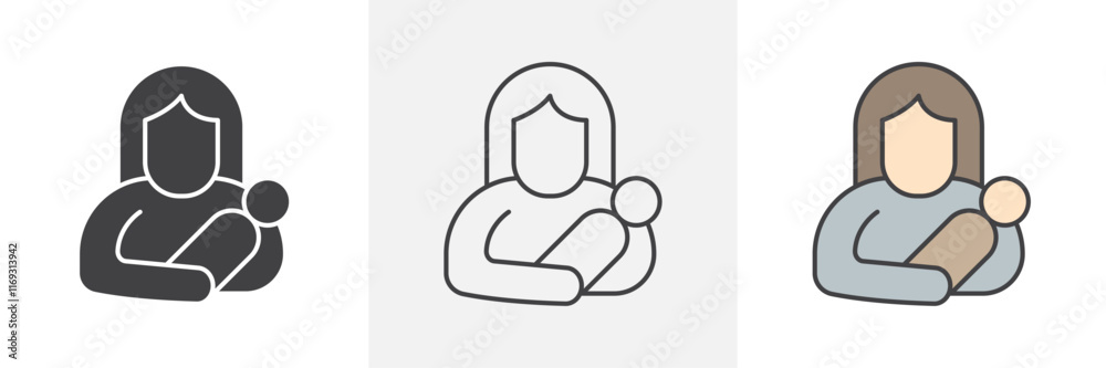 Postnatal care icons in black and colored versions Postnatal care icons in black and colored versions
