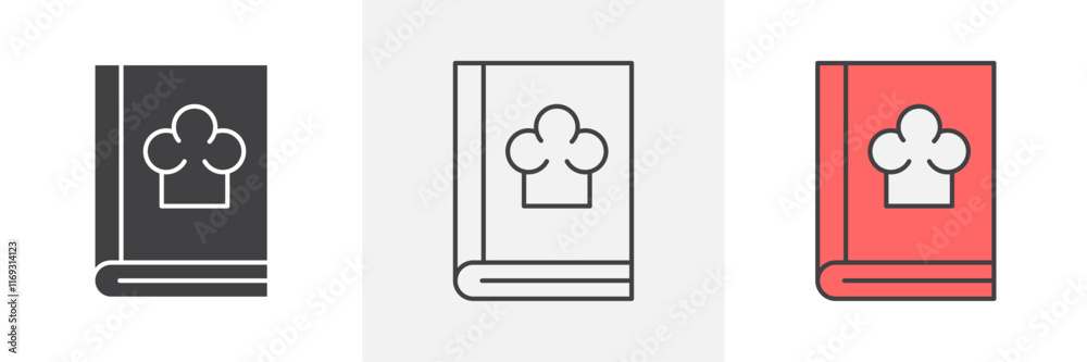 Fototapeta premium Recipe book icons in black and colored versions