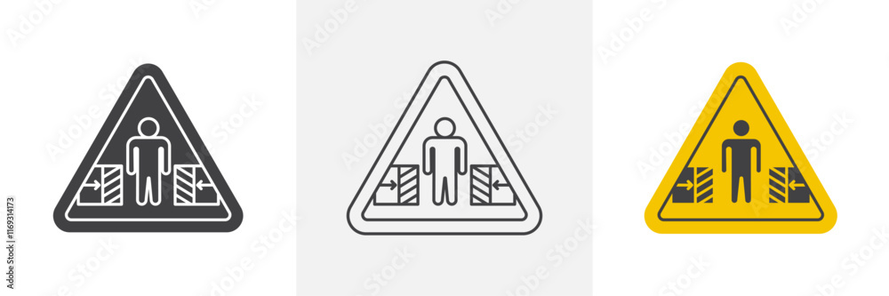 Risk of crushing warning signs set in black and colored versions Risk of crushing warning signs set in black and colored versions