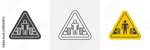 Risk of crushing warning signs set in black and colored versions