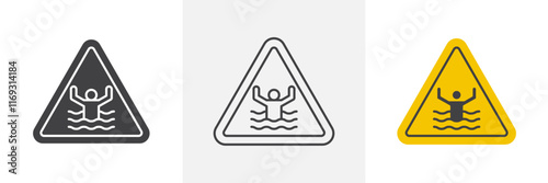 Risk of drowning warning signs set in black and colored versions