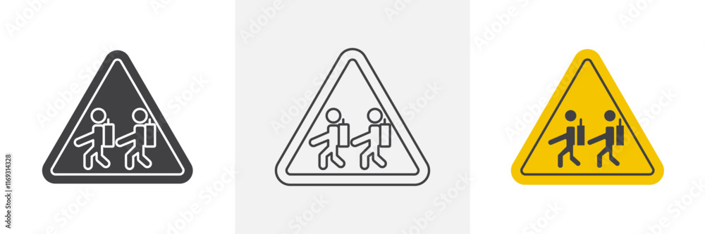 School crossing signs set in black and colored versions School crossing signs set in black and colored versions