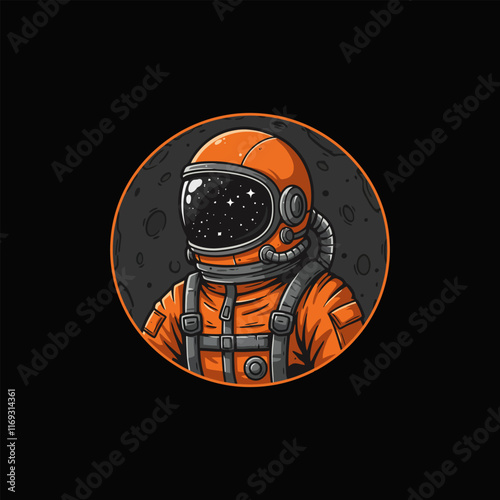 A stylized illustration depicts an astronaut in an orange spacesuit gazing out at a starry cosmos from near the moon.