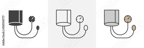 Sphygmomanometer icons in black and colored versions