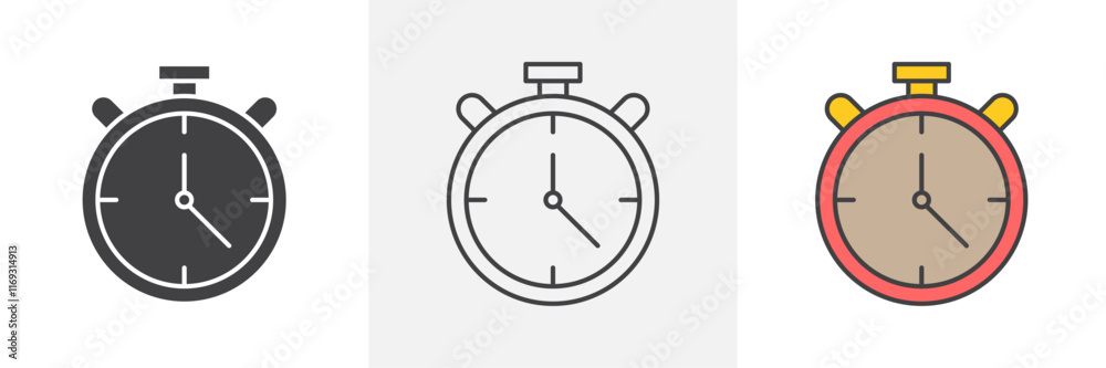 Stop watch icons in black and colored versions Stop watch icons in black and colored versions