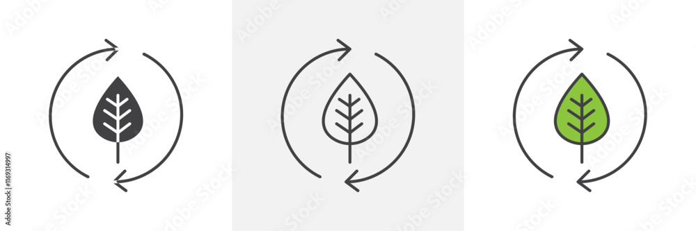 Sustainable icons in black and colored versions Sustainable icons in black and colored versions