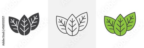 Tobacco leaves icons in black and colored versions