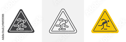 Tripping hazard warning signs set in black and colored versions