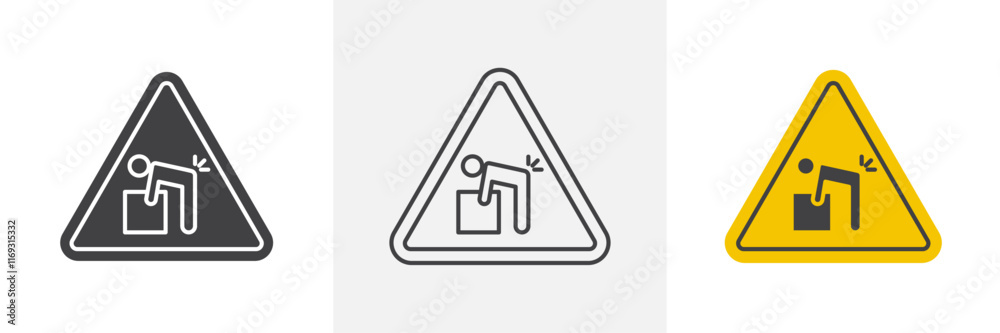 Warning heavy object signs set in black and colored versions Warning heavy object signs set in black and colored versions