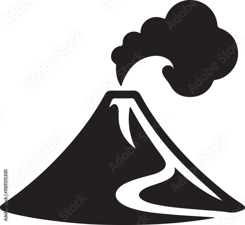 Silhouette vector of a volcano, ideal for geological themes, nature illustrations, and dynamic designs. High-quality, editable EPS file with bold details.