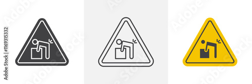 Warning heavy object signs set in black and colored versions