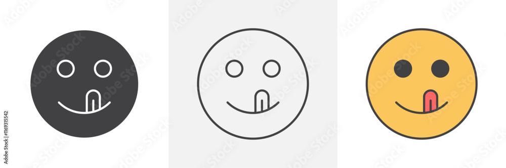 Yummy smile emoji icons in black and colored versions Yummy smile emoji icons in black and colored versions