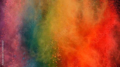 Freeze Motion Shot of Color Powder Explosion Isolated on Black Background