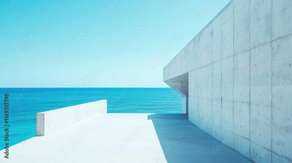 Obraz premium Minimalist Architecture with Seascape and Clear Blue Skies