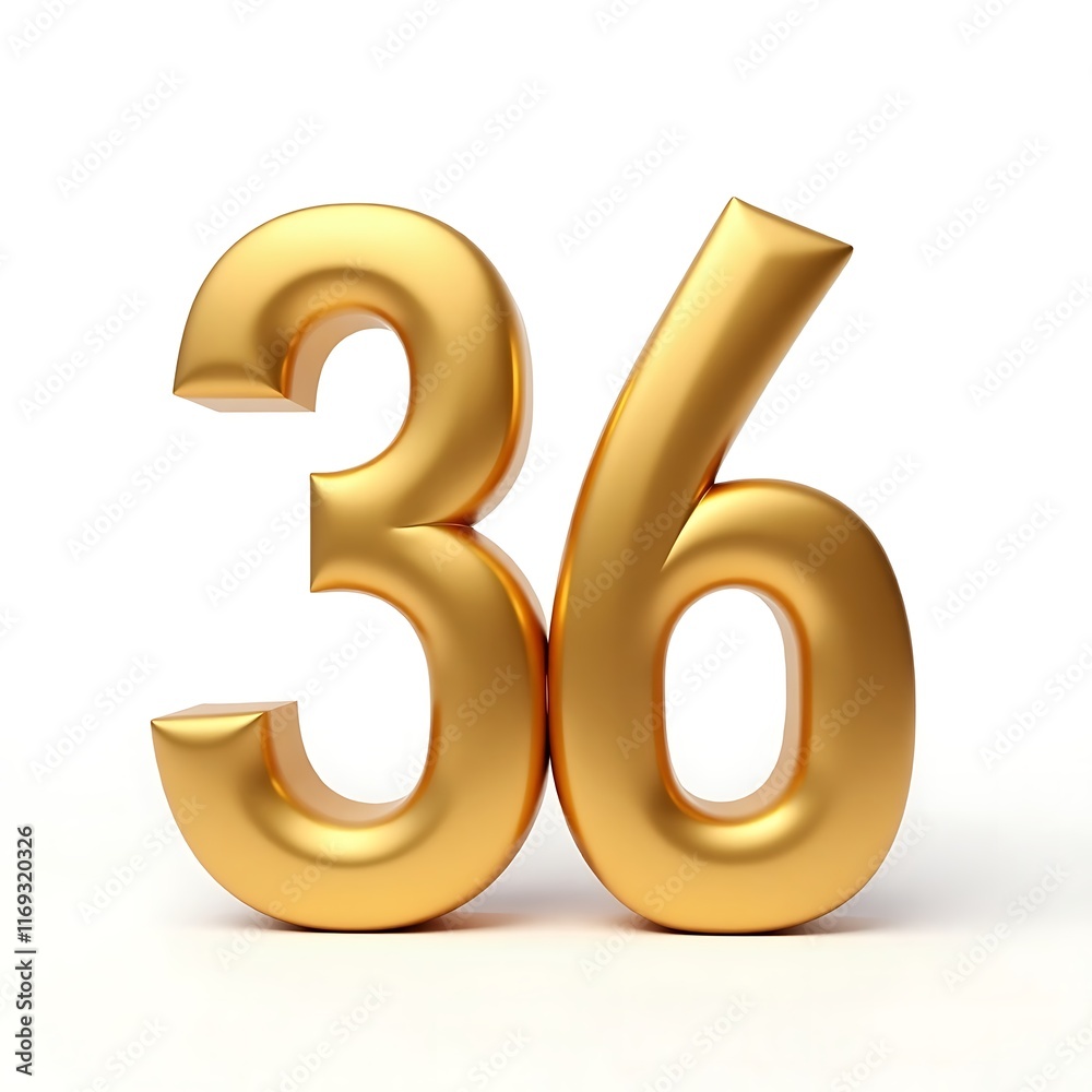 Golden Number 36 Render 3D Illustration on White Background Golden Number 36 Render 3D Illustration on White Background