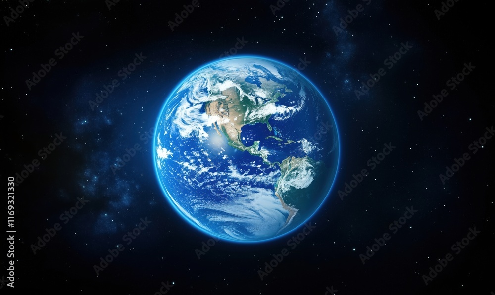 Earth viewed from space showcasing vibrant blue oceans, white clouds, and green landmasses against a backdrop of stars Earth viewed from space showcasing vibrant blue oceans, white clouds, and green landmasses against a backdrop of stars