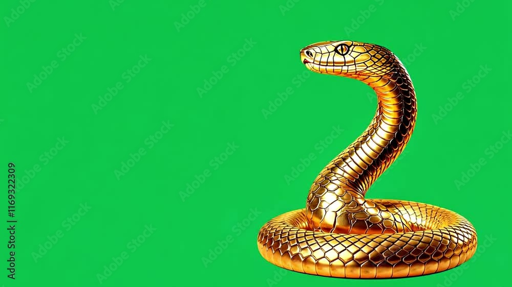 Animation of a traditional Chinese snake on green screen background, space for text in Chinese style for 2025 New Year greetings, Chinese New Year celebration. Golden snake on black and green screen