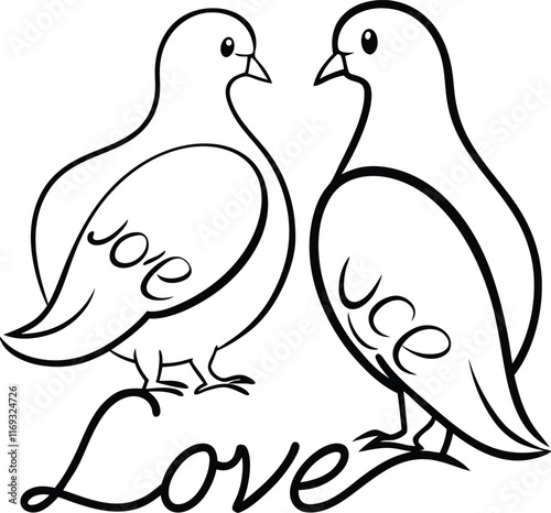 Cute Pigeon Bird Couple with Love Quote Vector Illustration photo