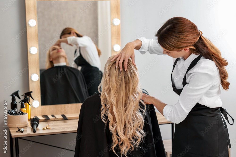 Hair cutting. Professional hairdresser working with client in salon Hair cutting. Professional hairdresser working with client in salon