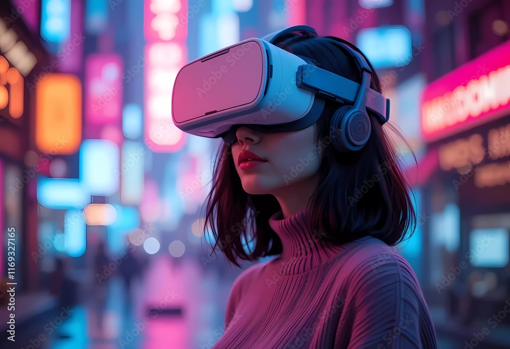 Model Wearing Futuristic VR Headset with CuttingEdge Technology Model Wearing Futuristic VR Headset with CuttingEdge Technology